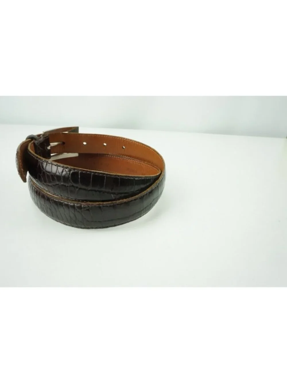 Ralph Lauren Silver RL Buckle Brown Alligator/Crocodile MAde in USA Belt L
